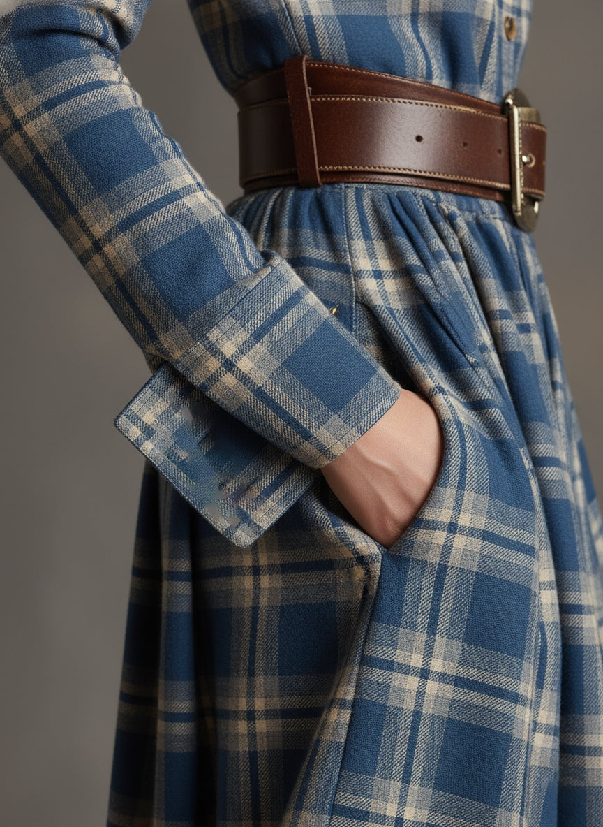 Camille | Robe Longue à Carreaux Rétro