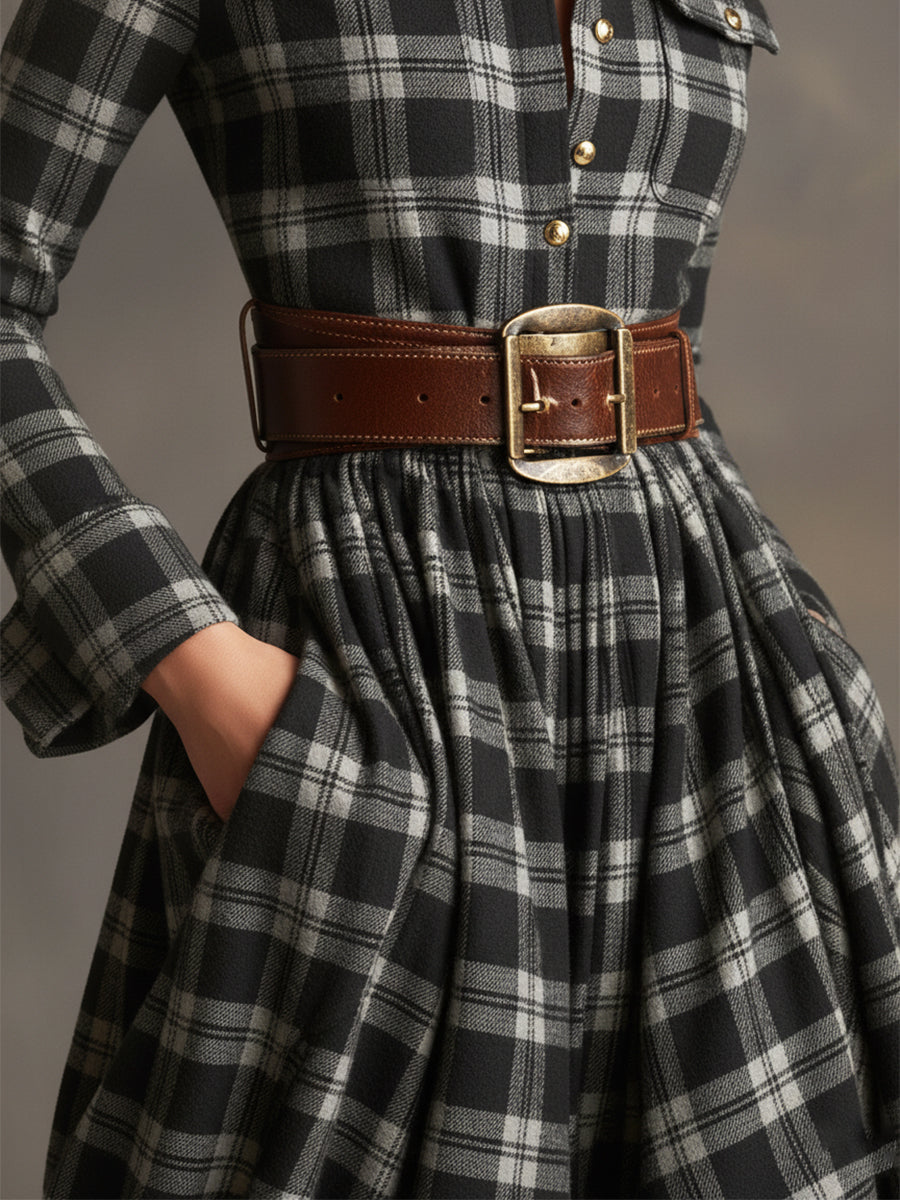 Camille | Robe Longue à Carreaux Rétro