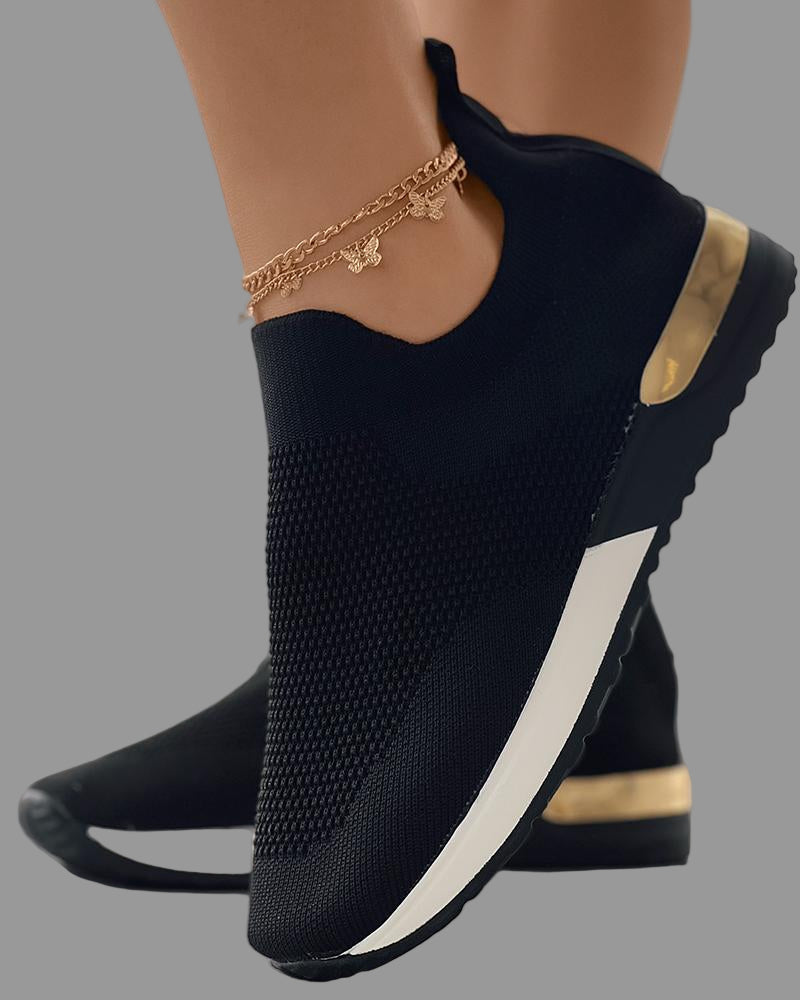 Baskets Daisy pour femmes | En textile tricoté, à enfiler avec détails dorés 0