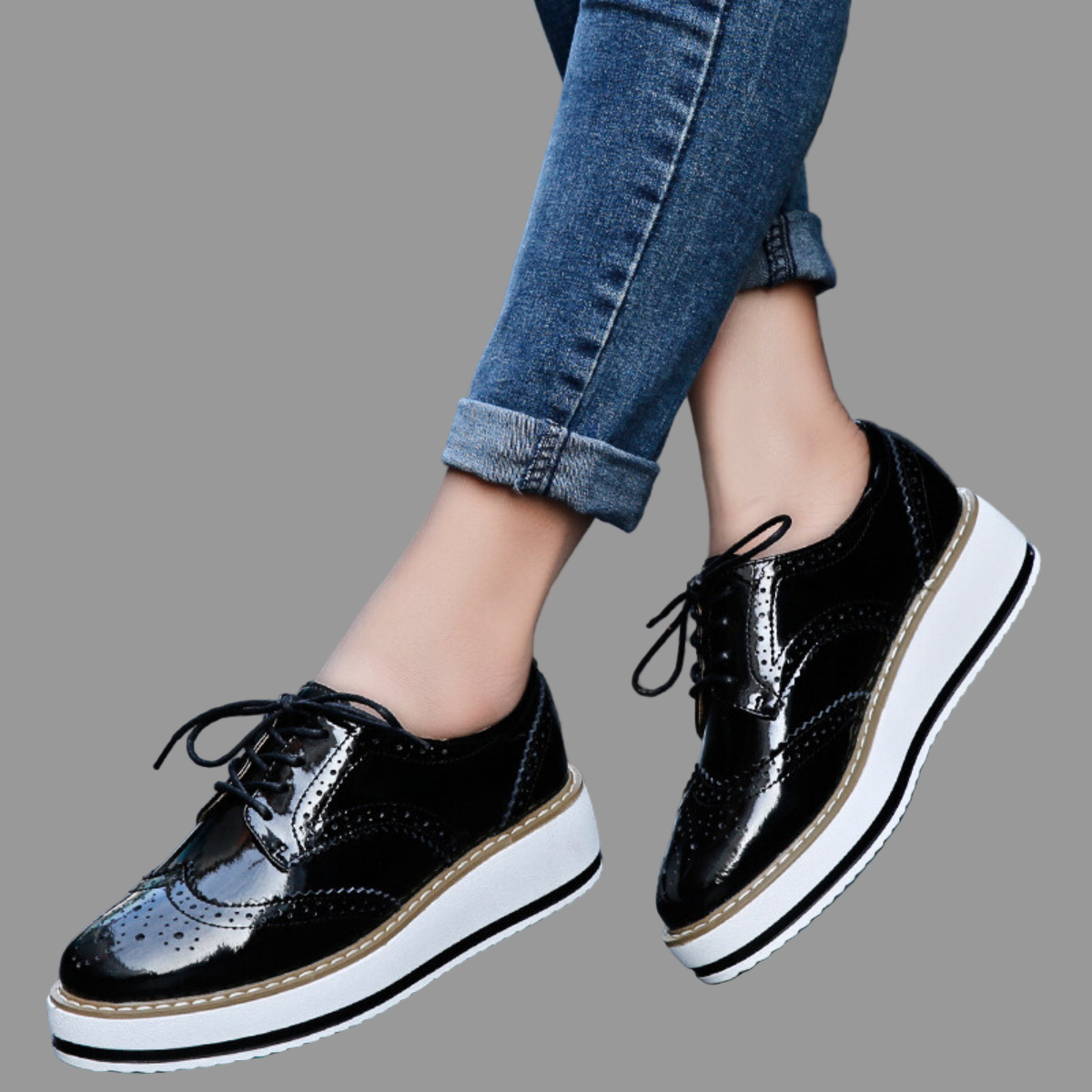 Chaussures Oxford Ava pour femmes | Cuir verni brillant, semelle plateforme 0