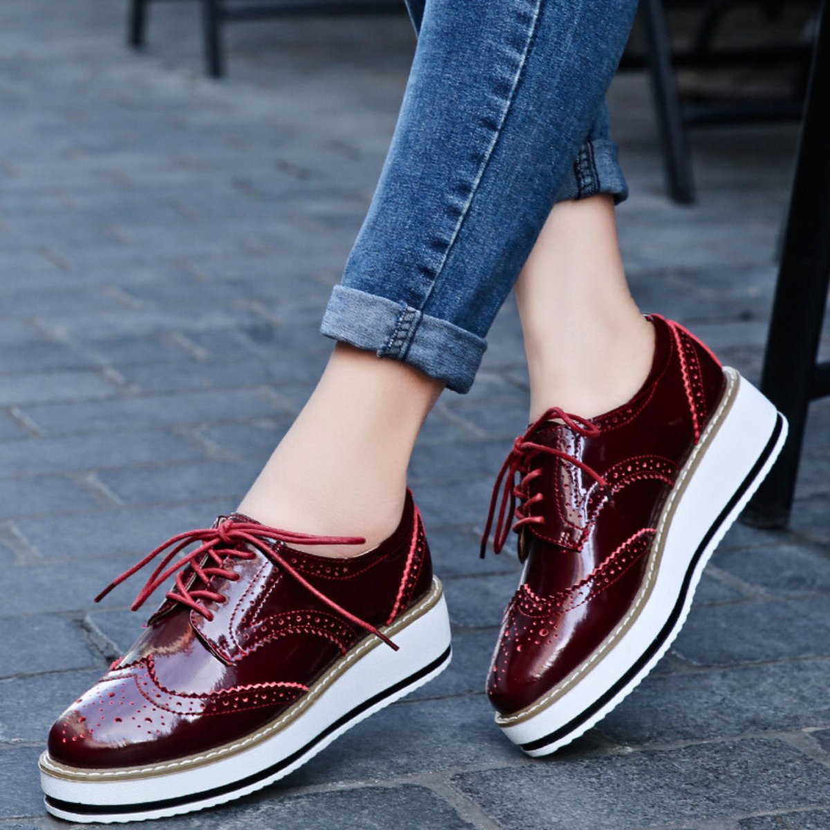 Chaussures Oxford Ava pour femmes | Cuir verni brillant, semelle plateforme 6