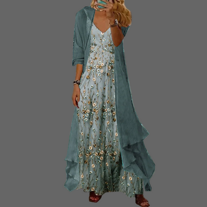 Ensemble robe longue Mara pour femme | Imprimé floral aérien, robe longue élégante 0