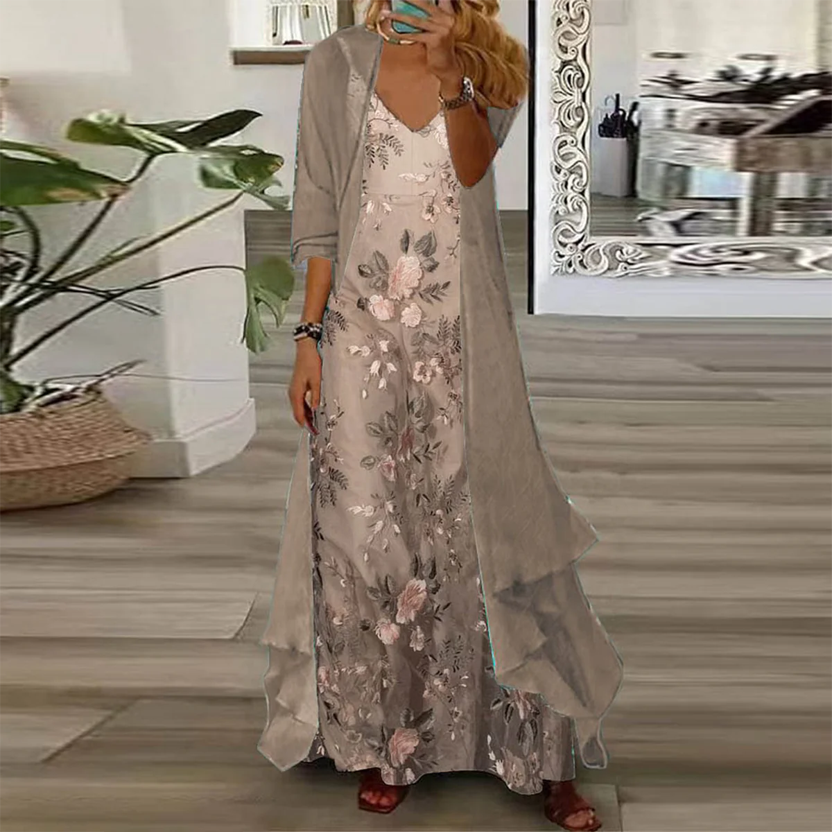 Ensemble robe longue Mara pour femme | Imprimé floral aérien, robe longue élégante 1