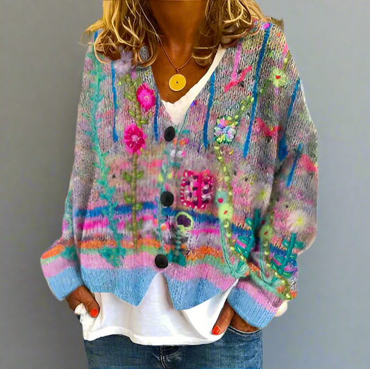 Gilet Evelyn pour femme | Motif floral peint à la main, confortable 0