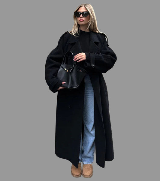 Manteau oversize Inka pour femme | Laine mélangée chaude, coupe longue 0