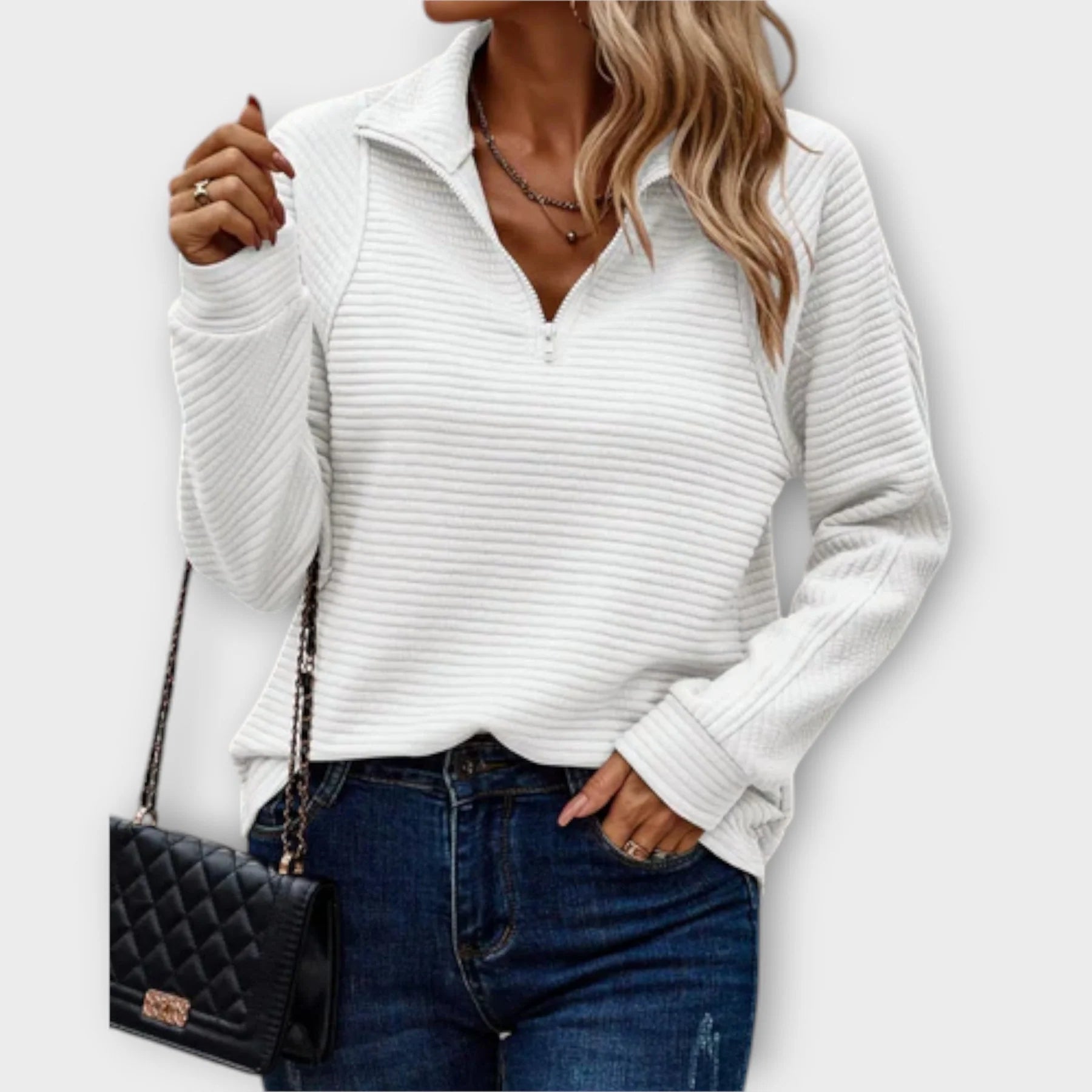Pull Serene pour femme | Col en V avec fermeture éclair, pull chaud et confortable 1