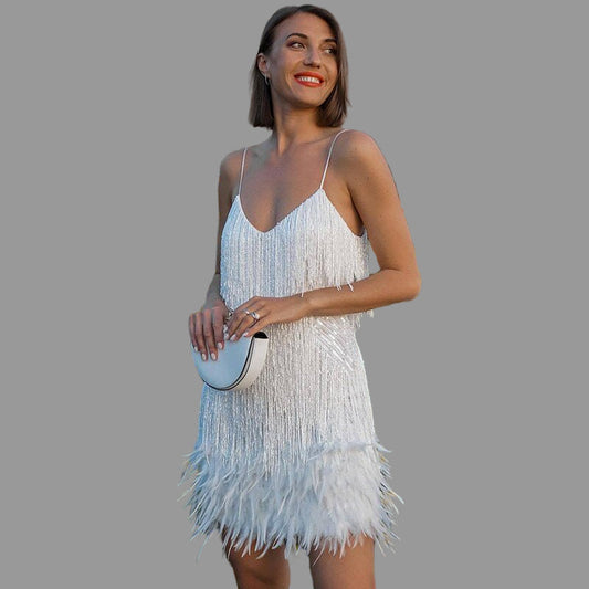 Robe de cocktail Fiona pour femme | Paillettes et plumes 0