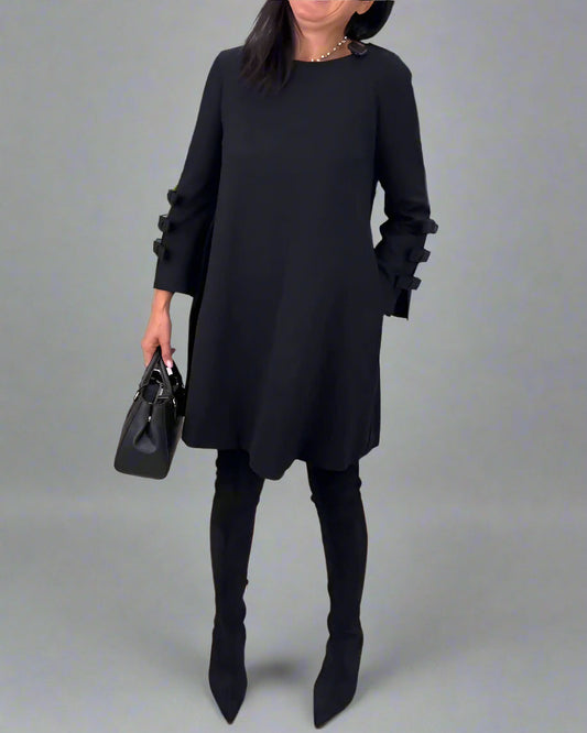 Robe décontractée pour femme, manches longues, longueur genou, avec poches 0