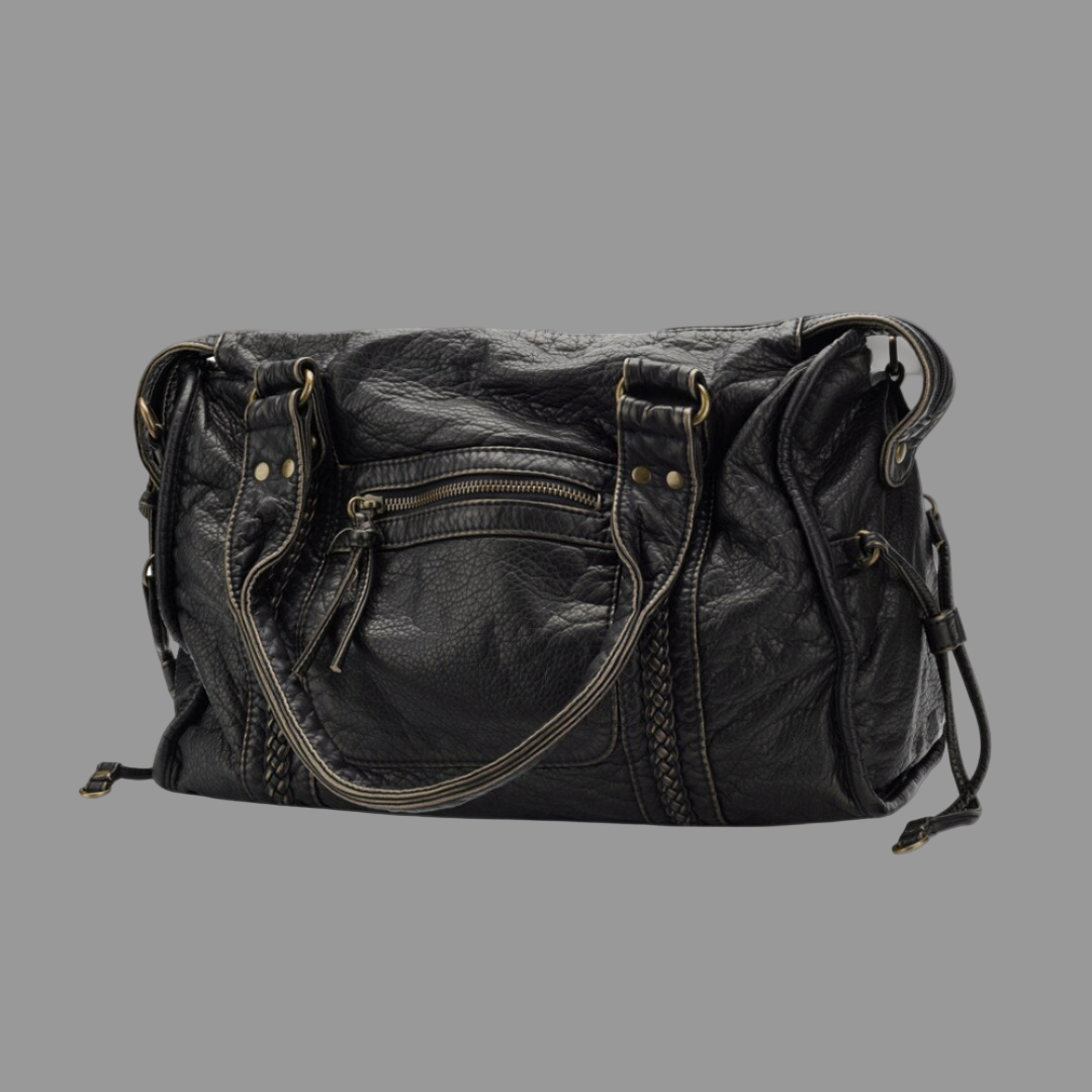 Sac à main Lola en cuir noir pour femme | Style décontracté avec poches zippées et design résistant 0