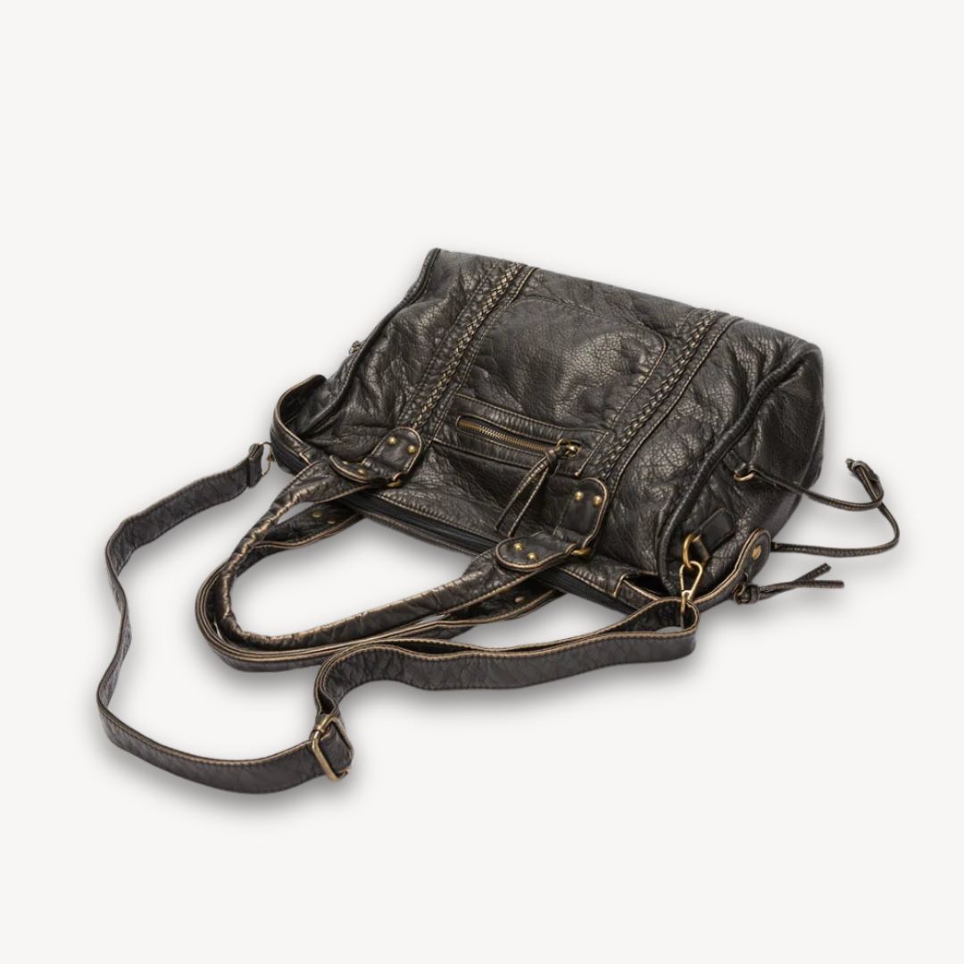 Sac à main Lola en cuir noir pour femme | Style décontracté avec poches zippées et design résistant 3