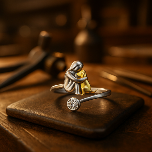 Bague en argent avec chien et pierres de zirconium